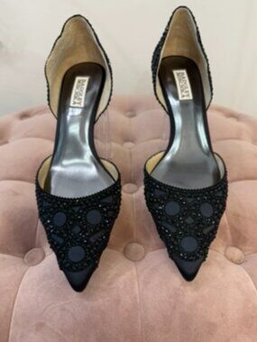 Badgley Mischka Ginny Embellished D'Orsay Kitten Heels Black Size 9.5